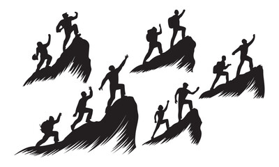 Mountain Climbing and Hiking Vector Silhouettes - Adventure and Peak Achievement