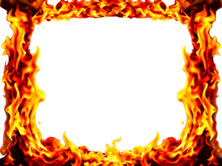 Square Burning Fire Frame with Blank Center on Transparent Background