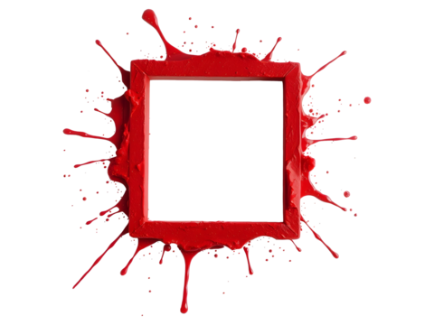 Close-Up Red Splatter Frame with Blank Center on Transparent Background