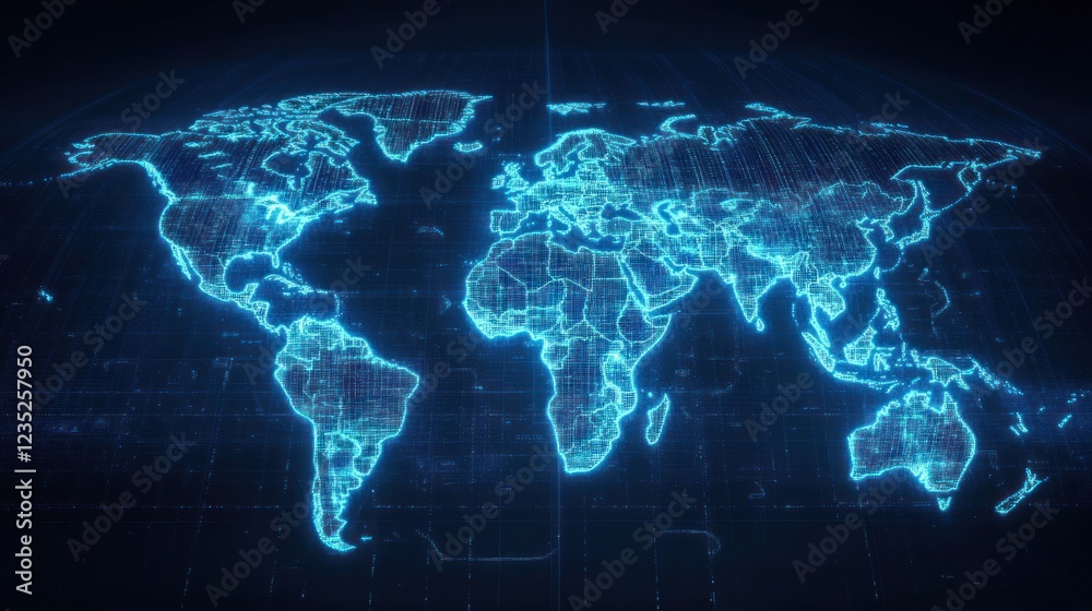 Poster Global Network Digital World Map Visualization