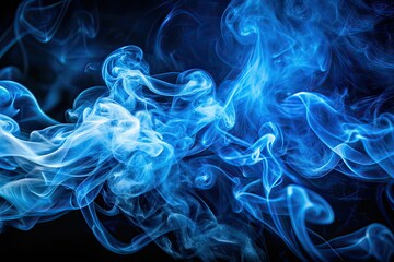 Obraz premium Blue Smoke on Black Background, High Depth of Field, AI Photo, Abstract Art