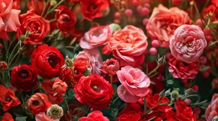 Obraz premium Red floral background, summer and fall fresh flowers wall