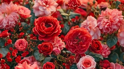 Naklejka premium Red floral background, summer and fall fresh flowers wall