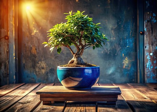 Bonsai Panda Ficus in Blue Pot - Urban Exploration Interior