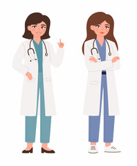 Fototapeta premium Set of illustrations of kind male doctors. Flat vector illustration.