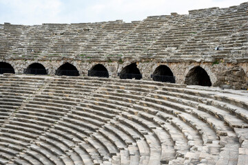 The Ancient City of Side. Port. Peninsula. Turkey. Manavgat. Antalya. The largest amphitheater in...