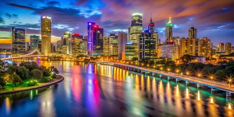 Fototapeta premium Brisbane City Night Skyline with Long Exposure Lights