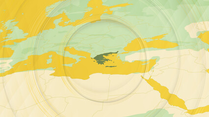 Abstract Map of Greece and Surrounding Regions with Circular Patterns.
