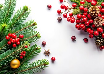 Christmas Flatlay Panoramic AI Photo - Spruce Branches, Berries