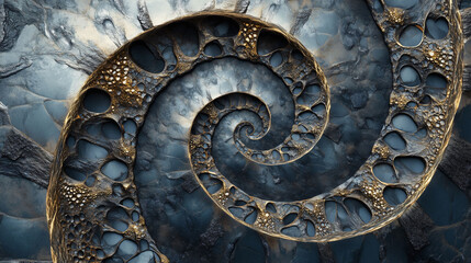 Dynamic Abstract Spiral Pattern Reflecting Intricate Textures and Shapes in an Otherworldly Realm. Generative AI
