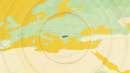 Abstract Map of North Macedonia and Surrounding Regions with Circular Patterns.