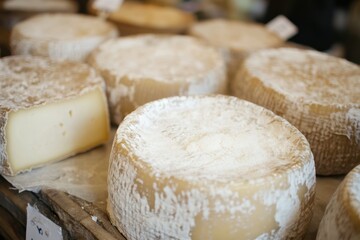 A Collection Of Aged Cheese Rounds On Display