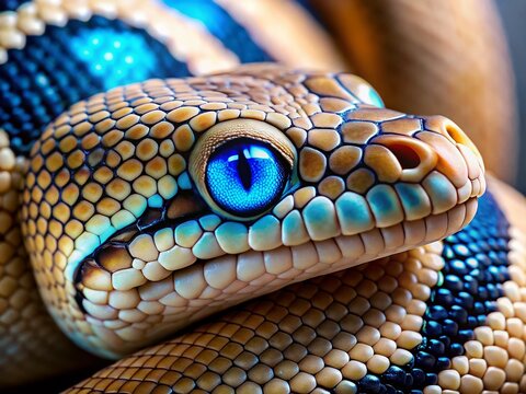 Captivating Macro Portrait of a Blue-Eyed Lucy Ball Python