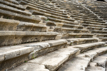 The Ancient City of Side. Port. Peninsula. Turkey. Manavgat. Antalya. The largest amphitheater in Turkey. The main street of the ancient city. Mediterranean Sea. 