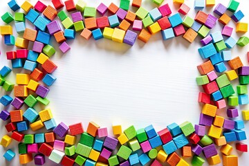 Fototapeta premium Colorful Blocks Flat Lay, White Background, Text Space, Design