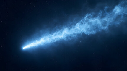 Fototapeta premium Stunning Celestial Event: Glowing Blue Comet Streaking Across Dark Night Sky, Dramatic Space Photography