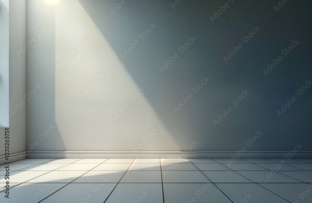 Aufkleber empty room with grey walls and tile floor. sunlight casts shadows on the floor. minimalist style int