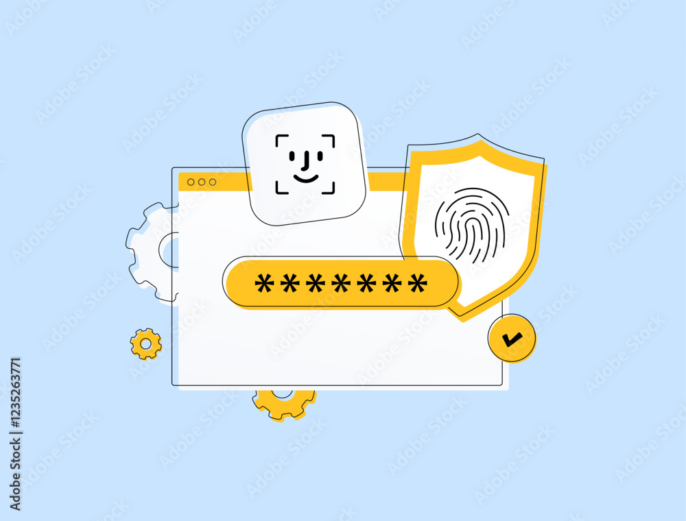Poster biometric authentication methods. facial recognition and fingerprint scanning for secure biometric a