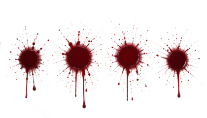 Set of blood drops and stains, cut out on white background.
