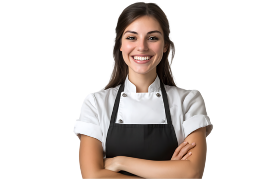 Portrait a happy waitress and food service woman, smiling, isolated on transparent background - Powered by Adobe