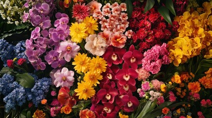 Vibrant Colorful Flowers Blooming Together In A Lush Garden