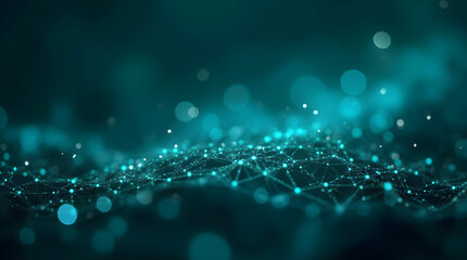 Abstract Teal Network Data Visualization: Futuristic Technology Background with Glowing Nodes and Connections