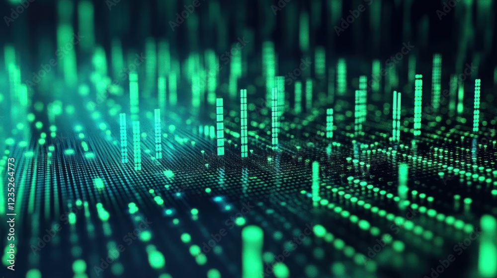 Poster abstract digital data visualization green cityscape