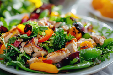 Farfalle Pasta with Chicken and Broccoli on a Plate
