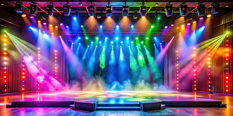 Colorful Stage Performance, Foggy Atmosphere, Entertainment Photo