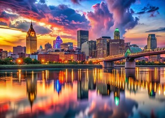 Fototapeta premium Cincinnati Ohio Skyline Dusk River Cityscape Panoramic View