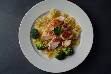 Farfalle Pasta with Chicken and Broccoli on a Plate