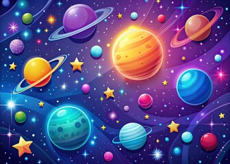Fototapeta premium Cute Space Stars Flat Design Deep Focus Background
