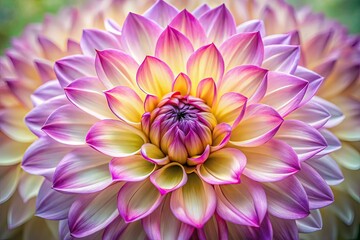 Fototapeta premium Dahlia Flower Double Exposure, Close-up, Cream Pink-Purple, Short Depth of Field