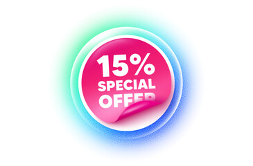 Discount sticker blue gradient. Paper offer price tag. 15 percent discount offer tag. Sale price promo sign. Special offer symbol. Sticker label. Grain dots effect. Vector