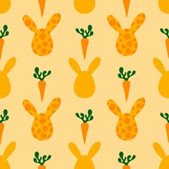 Easter eggs seamless rabbits and carrots pattern for wrapping paper and fabrics and linens and kids clothes print and spring party accessories