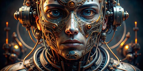 Close-Up of Robot Face with Intricate Details