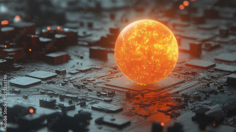 Aufkleber Luminous Sphere Rests on Advanced Circuit Board
