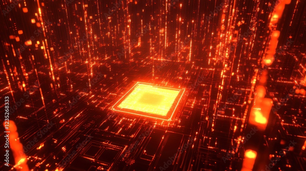 Aufkleber Glowing Central Processing Unit in Digital Network