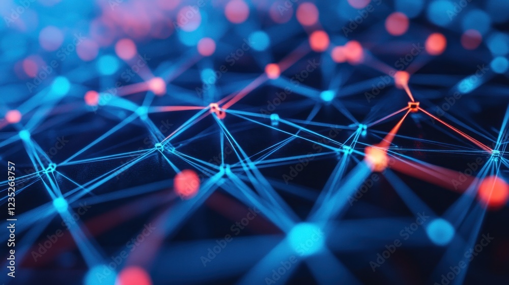 Poster Abstract Network Structure Illuminated With Blue And Red Lights