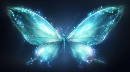 Luminous Teal Butterfly Wings Sparkling Dust