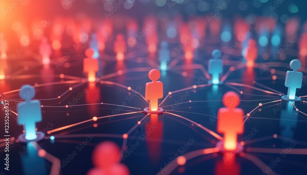 Poster conceptual illustration of interconnected people. figures represent individuals in network community