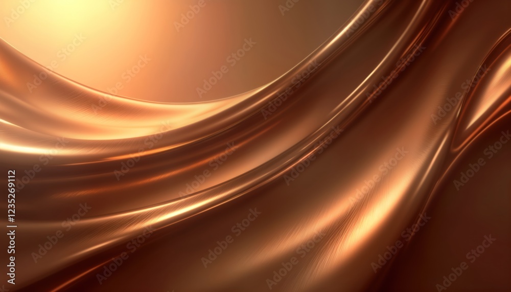 Poster Abstract bronze background with smooth flowing curves. Sleek design with polished texture creates modern look. Ideal for wallpaper tech presentations. Elegant, subtle gradient tones. Modern,