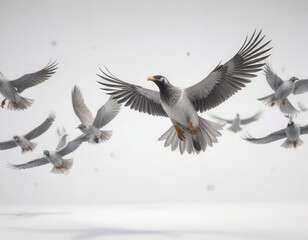 Obraz premium Group of birds with outstretched wings on a white background, flying, silhouette