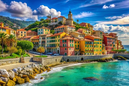 Colorful Buildings by the Beach in San Remo, Italy
