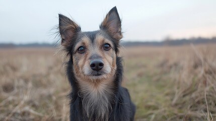 Fototapeta premium Dog portrait, field background, autumn, pet