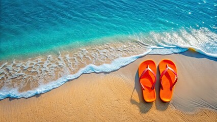Obraz premium Drone Beach Orange Flip Flops - Stunning Aerial View