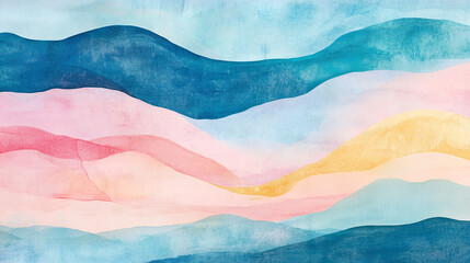 Vibrant Watercolor Background With Flowing Waves in Soft Pastel Colors. Generative AI
