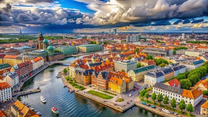 Naklejka premium Copenhagen Nordhavnen Area Panorama Cityscape Summer Cloudy