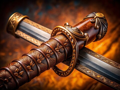Cossack Saber in Leather Scabbard: Close-up Detail of Antique Blade