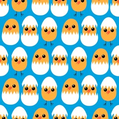 Easter chicken and eggs seamless birds pattern for wrapping paper and fabrics
